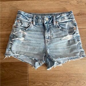 American Eagle Light Blue Distressed Jean Shorts Curvy High Rise Shortie